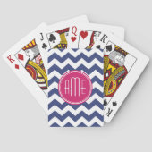 Jeu De Cartes Motif Chevron avec Monogram - Navy Magenta (dos)