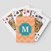Jeu De Cartes Motif Chevron avec Monogram - Turquoise bleu & ora (dos)