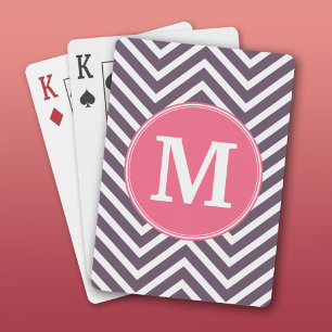 Jeu De Cartes Motif Chevron avec Monogramme - rose violet
