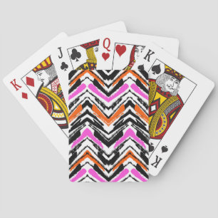Jeu De Cartes Motif Chevron Noir, Orange Et Rose