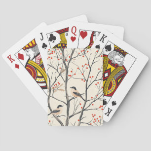 Jeu De Cartes Motif Crème Oiseau Chanteur d'Hiver Baie Rouge