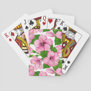 Jeu De Cartes Motif d'aquarelle d'hibiscus rose