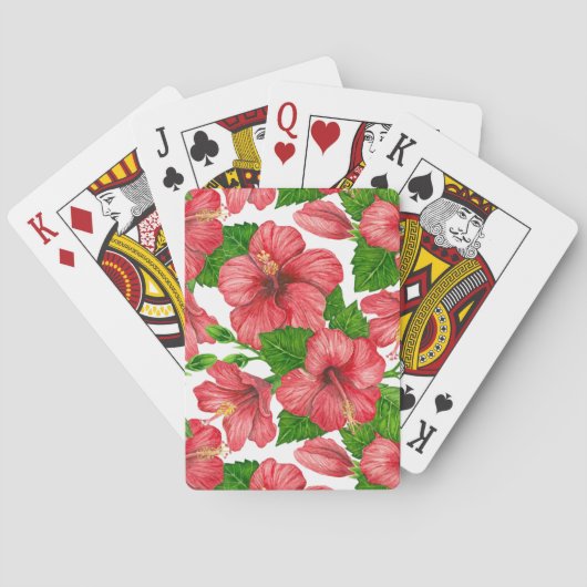 Jeu De Cartes Motif d'aquarelle d'hibiscus rouge (dos)