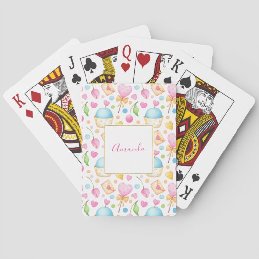 Jeu De Cartes Motif d'aquarelle douce Coeurs et Cupcakes (dos)