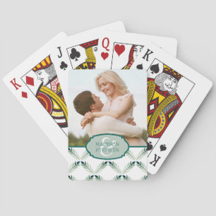 Jeu De Cartes Motif d'aquarelle végétale verte - Photo Mariage