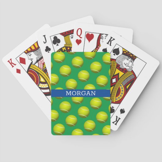 Jeu De Cartes Motif de balle de tennis, Nom blanc, Bleu & Vert (dos)