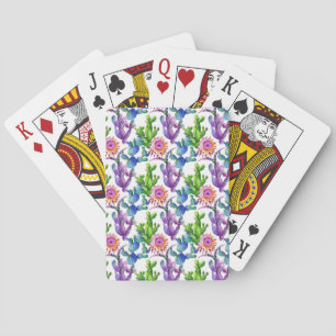Jeu De Cartes Motif de cactus de fleur sauvage d'aquarelle