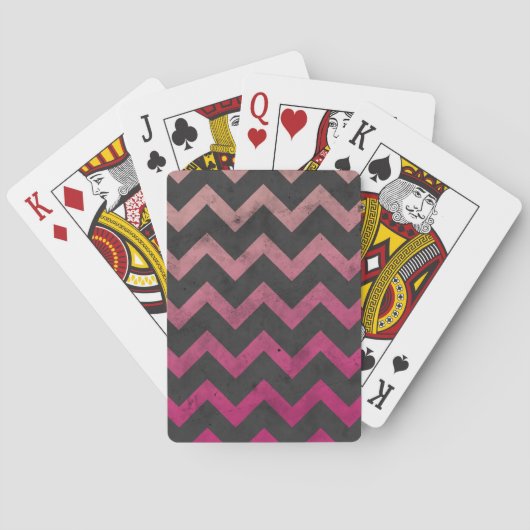 Jeu De Cartes Motif de chevron gris foncé rose magenta (dos)