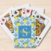 Jeu De Cartes Motif de citron en carreau français bleu avec mono