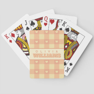 Jeu De Cartes Motif de coeur à carreaux gingham pêche, damier mi