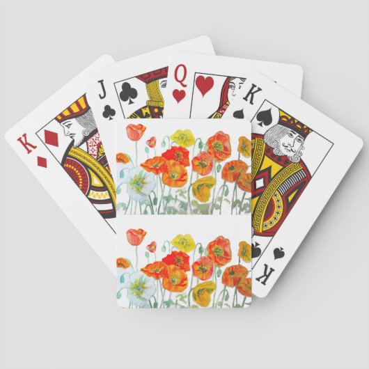Jeu De Cartes Motif de fleur de pavot rouge orange aquarelle (dos)