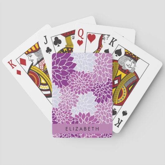 Jeu De Cartes Motif De Fleurs, Dahlia Violet, Votre Nom (dos)
