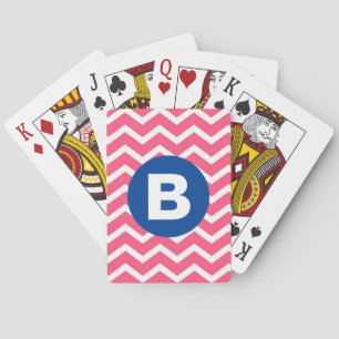 Jeu De Cartes Motif de monogramme à chevron rose vif et blanc