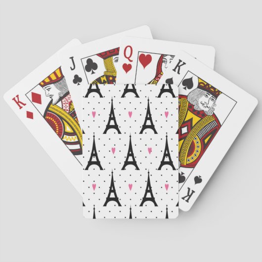 Jeu De Cartes Motif de pois et de coeurs de Tour Eiffel (dos)