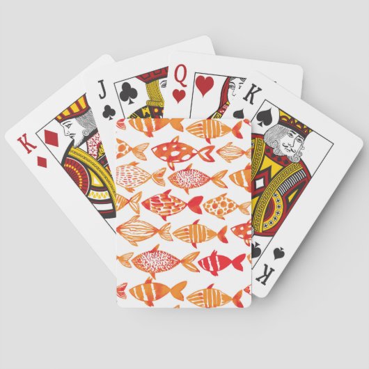 Jeu De Cartes Motif de poisson d'aquarelle orange vif (dos)