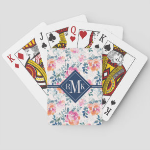 Jeu De Cartes Motif de roses peint par de monogramme