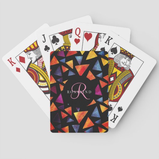 Jeu De Cartes Motif de triangles colorés élégant Monogramme (dos)