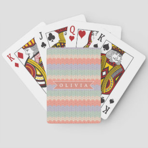 Jeu De Cartes Motif de tricot pastel scandinave personnalisé Nom
