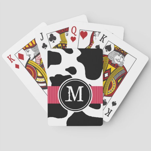 Jeu De Cartes Motif de vache laitière avec Monogramme rouge (dos)