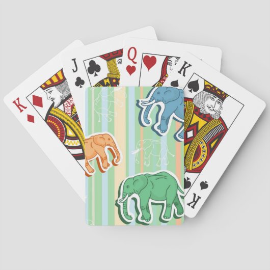 Jeu De Cartes Motif d'éléphant sur les rayures vertes (dos)