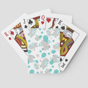 Jeu De Cartes Motif Des Eléphants, Eléphants Mignons - Gris Bleu
