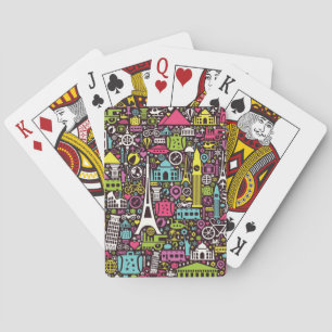 Jeu De Cartes Motif des icônes du monde Neon
