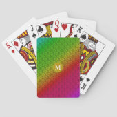 Jeu De Cartes Motif diagonal monogramme vert floral pourpre (dos)