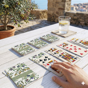 Jeu De Cartes Motif d'olive de campagne française aquarelle vert