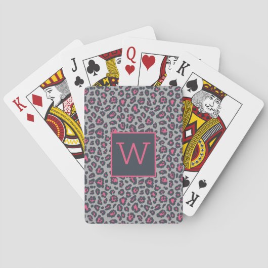 Jeu De Cartes Motif Empreinte de léopard Chic Monogram Hot Rose (dos)