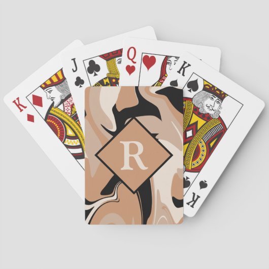 Jeu De Cartes Motif en marbre noir Brown monogramme (dos)