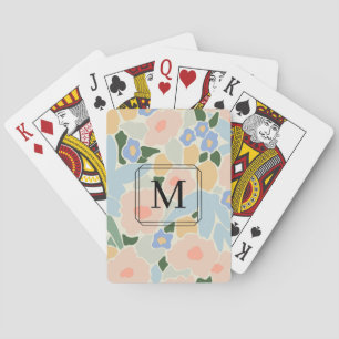 Jeu De Cartes Motif fleur rose pastel bleu clair Monogramme