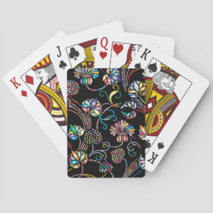 Jeu De Cartes Motif floral antique multicolore sur fond noir