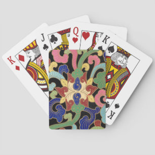 Jeu De Cartes Motif floral de chinoiserie coloré sur fond noir