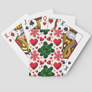 Jeu De Cartes Motif Floral de Tortue Mignonne Fleurs Rouges Cœ