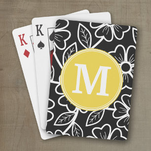 Jeu De Cartes Motif floral noir et blanc Monogramme personnalisé
