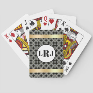 Jeu De Cartes Motif Floral Noir Et Gris Avec Monogramme