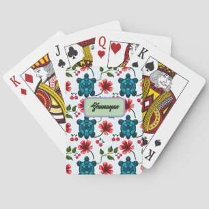 Jeu De Cartes Motif floral personnalisé Tortue tropicale Cerise