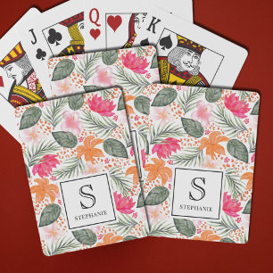 Jeu De Cartes Motif floral tropical aquarelle avec monogramme