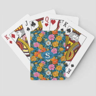 Jeu De Cartes Motif floral Vintage rustique coloré en bleu (2)