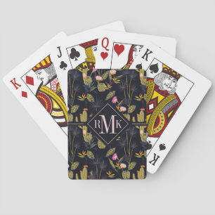 Jeu De Cartes Motif foncé de cactus de nuit d'été du monogramme