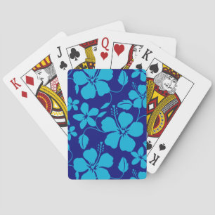 JEU DE CARTES MOTIF HULA HAWAIEN (HIBISCUS) BLEU FONCÉ/CLAIR