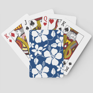 JEU DE CARTES MOTIF HULA HAWAIEN (HIBISCUS) BLEU MARINE