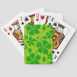 JEU DE CARTES MOTIF HULA HAWAIEN (HIBISCUS) EN CITRON VERT