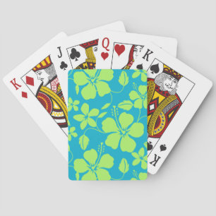 JEU DE CARTES MOTIF HULA HAWAIEN (HIBISCUS) EN SARCELLE CITRON