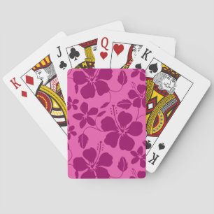 JEU DE CARTES MOTIF HULA HAWAIEN (HIBISCUS) EN VIN DE BOURGOGNE