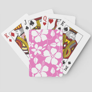 JEU DE CARTES MOTIF HULA HAWAIEN (HIBISCUS) ROSE