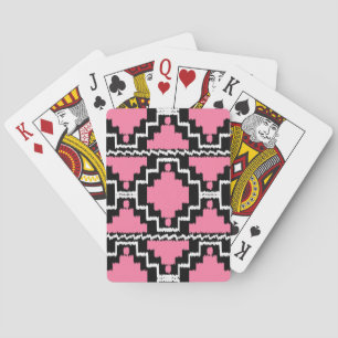 Jeu De Cartes Motif Ikat Aztec - Fuchsia rose, noir et blanc