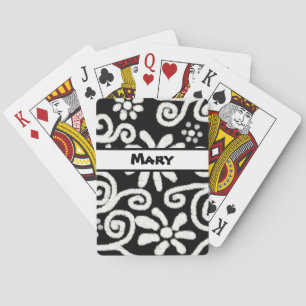 Jeu De Cartes Motif personnalisé tourbillons floraux noir blanc