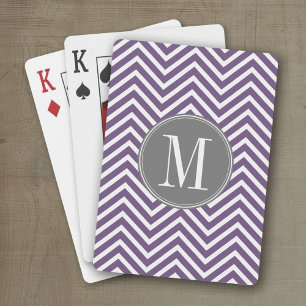 Jeu De Cartes Motif pourpre et gris Chevron avec Monogram