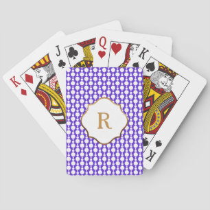 Jeu De Cartes Motif Rétro Cercles Blancs Monogramme Or, Violet